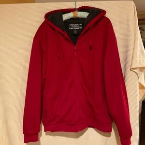 Men’s Courage Clothing Co Hooded Sherpa Lined Zip Up Red Hoodie Sweatshirt
